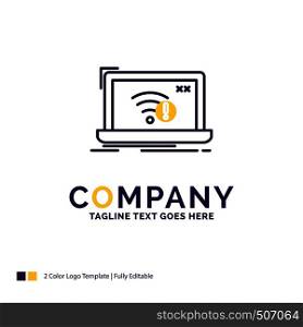 Company Name Logo Design For connection, error, internet, lost, internet. Purple and yellow Brand Name Design with place for Tagline. Creative Logo template for Small and Large Business.
