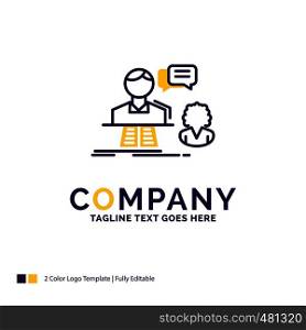 Company Name Logo Design For consultation, chat, answer, contact, support. Purple and yellow Brand Name Design with place for Tagline. Creative Logo template for Small and Large Business.