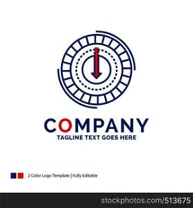 Company Name Logo Design For Consumption, cost, expense, lower, reduce. Blue and red Brand Name Design with place for Tagline. Abstract Creative Logo template for Small and Large Business.