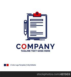 Company Name Logo Design For Contract, check, Business, done, clip board. Blue and red Brand Name Design with place for Tagline. Abstract Creative Logo template for Small and Large Business.