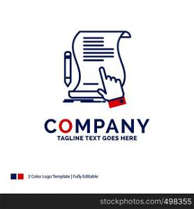 Company Name Logo Design For contract, document, paper, sign, agreement, application. Blue and red Brand Name Design with place for Tagline. Abstract Creative Logo template for Small and Large Business.