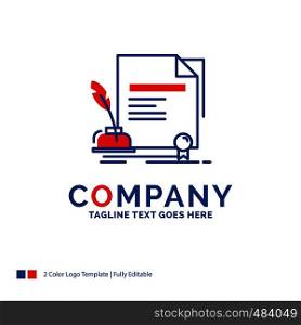 Company Name Logo Design For contract, paper, document, agreement, award. Blue and red Brand Name Design with place for Tagline. Abstract Creative Logo template for Small and Large Business.