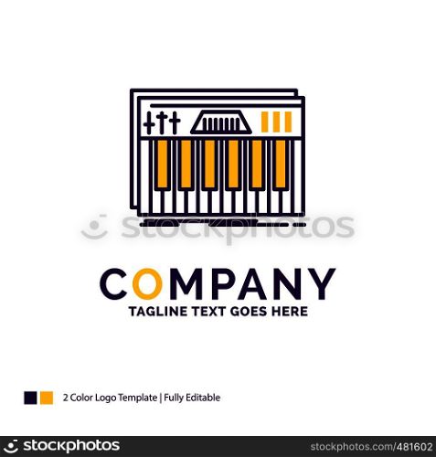 Company Name Logo Design For Controller, keyboard, keys, midi, sound. Purple and yellow Brand Name Design with place for Tagline. Creative Logo template for Small and Large Business.