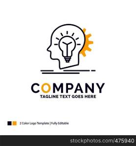 Company Name Logo Design For creative, creativity, head, idea, thinking. Purple and yellow Brand Name Design with place for Tagline. Creative Logo template for Small and Large Business.