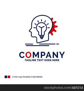 Company Name Logo Design For creative, creativity, head, idea, thinking. Blue and red Brand Name Design with place for Tagline. Abstract Creative Logo template for Small and Large Business.