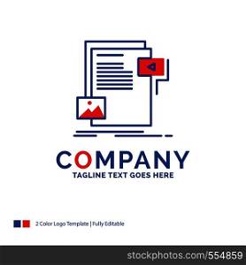 Company Name Logo Design For data, document, file, media, website. Blue and red Brand Name Design with place for Tagline. Abstract Creative Logo template for Small and Large Business.