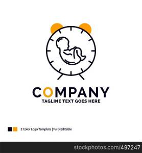 Company Name Logo Design For delivery, time, baby, birth, child. Purple and yellow Brand Name Design with place for Tagline. Creative Logo template for Small and Large Business.