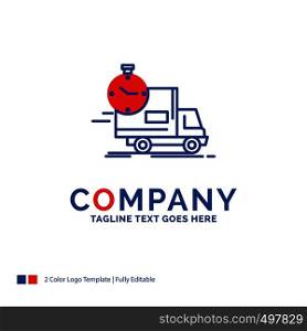 Company Name Logo Design For delivery, time, shipping, transport, truck. Blue and red Brand Name Design with place for Tagline. Abstract Creative Logo template for Small and Large Business.