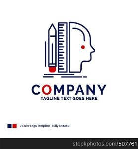 Company Name Logo Design For Design, human, ruler, size, thinking. Blue and red Brand Name Design with place for Tagline. Abstract Creative Logo template for Small and Large Business.