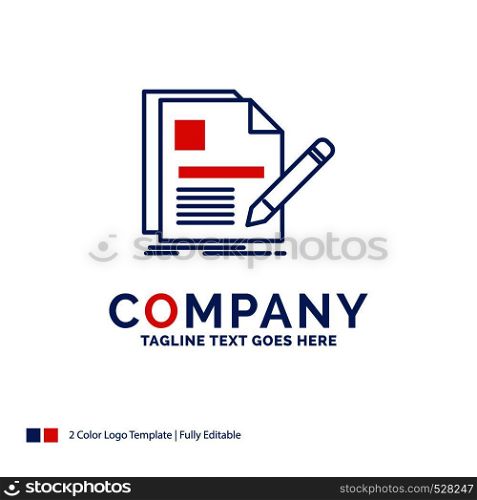 Company Name Logo Design For document, file, page, pen, Resume. Blue and red Brand Name Design with place for Tagline. Abstract Creative Logo template for Small and Large Business.