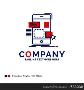 Company Name Logo Design For drag, mobile, design, ui, ux. Blue and red Brand Name Design with place for Tagline. Abstract Creative Logo template for Small and Large Business.