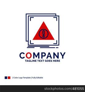 Company Name Logo Design For Error, Application, Denied, server, alert. Blue and red Brand Name Design with place for Tagline. Abstract Creative Logo template for Small and Large Business.