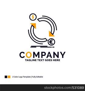 Company Name Logo Design For exchange, currency, finance, money, convert. Purple and yellow Brand Name Design with place for Tagline. Creative Logo template for Small and Large Business.