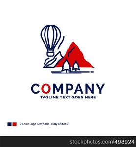 Company Name Logo Design For explore, travel, mountains, camping, balloons. Blue and red Brand Name Design with place for Tagline. Abstract Creative Logo template for Small and Large Business.