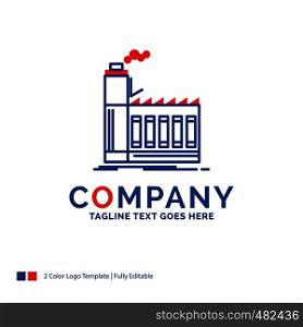 Company Name Logo Design For Factory, industrial, industry, manufacturing, production. Blue and red Brand Name Design with place for Tagline. Abstract Creative Logo template for Small and Large Business.