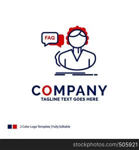 Company Name Logo Design For FAQ, Assistance, call, consultation, help. Blue and red Brand Name Design with place for Tagline. Abstract Creative Logo template for Small and Large Business.