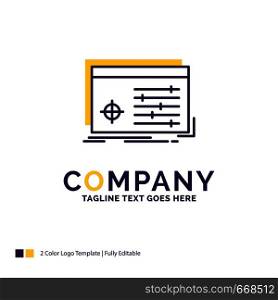 Company Name Logo Design For File, object, processing, settings, software. Purple and yellow Brand Name Design with place for Tagline. Creative Logo template for Small and Large Business.