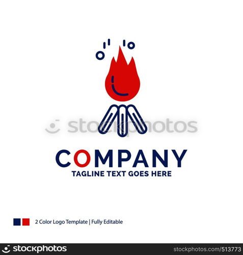 Company Name Logo Design For fire, flame, bonfire, camping, camp. Blue and red Brand Name Design with place for Tagline. Abstract Creative Logo template for Small and Large Business.