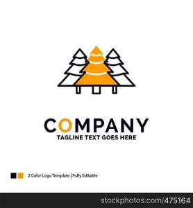 Company Name Logo Design For forest, camping, jungle, tree, pines. Purple and yellow Brand Name Design with place for Tagline. Creative Logo template for Small and Large Business.