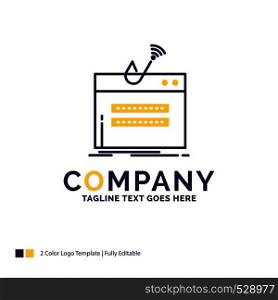 Company Name Logo Design For fraud, internet, login, password, theft. Purple and yellow Brand Name Design with place for Tagline. Creative Logo template for Small and Large Business.