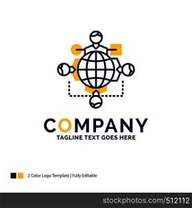 Company Name Logo Design For Function, instruction, logic, operation, meeting. Purple and yellow Brand Name Design with place for Tagline. Creative Logo template for Small and Large Business.
