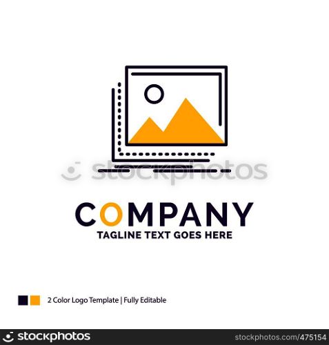 Company Name Logo Design For gallery, image, landscape, nature, photo. Purple and yellow Brand Name Design with place for Tagline. Creative Logo template for Small and Large Business.