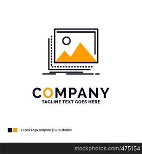 Company Name Logo Design For gallery, image, landscape, nature, photo. Purple and yellow Brand Name Design with place for Tagline. Creative Logo template for Small and Large Business.