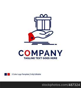 Company Name Logo Design For gift, surprise, solution, idea, birthday. Blue and red Brand Name Design with place for Tagline. Abstract Creative Logo template for Small and Large Business.