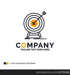 Company Name Logo Design For goal, hit, market, success, target. Purple and yellow Brand Name Design with place for Tagline. Creative Logo template for Small and Large Business.