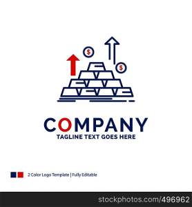 Company Name Logo Design For gold, coin, cash, money, growth. Blue and red Brand Name Design with place for Tagline. Abstract Creative Logo template for Small and Large Business.
