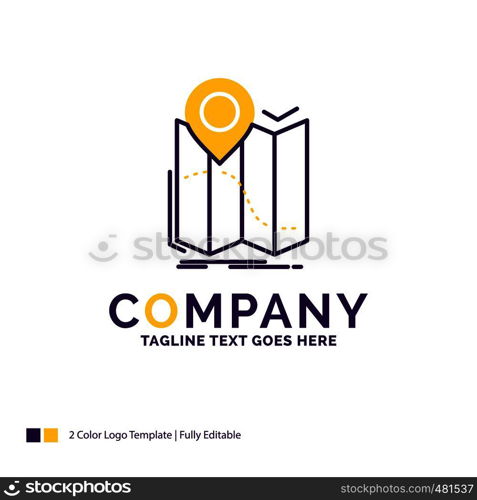 Company Name Logo Design For gps, location, map, navigation, route. Purple and yellow Brand Name Design with place for Tagline. Creative Logo template for Small and Large Business.