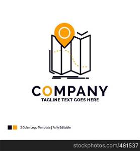 Company Name Logo Design For gps, location, map, navigation, route. Purple and yellow Brand Name Design with place for Tagline. Creative Logo template for Small and Large Business.