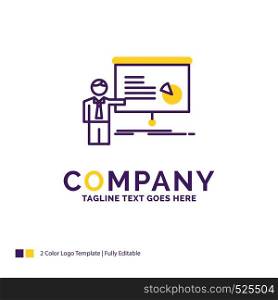 Company Name Logo Design For graph, meeting, presentation, report, seminar. Purple and yellow Brand Name Design with place for Tagline. Creative Logo template for Small and Large Business.