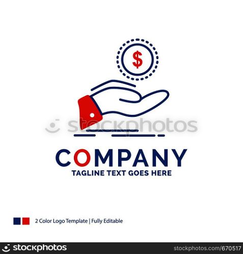 Company Name Logo Design For help, cash out, debt, finance, loan. Blue and red Brand Name Design with place for Tagline. Abstract Creative Logo template for Small and Large Business.