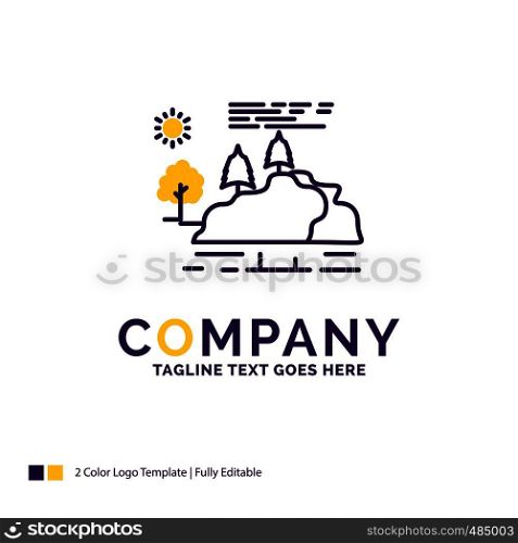 Company Name Logo Design For hill, landscape, nature, mountain, rain. Purple and yellow Brand Name Design with place for Tagline. Creative Logo template for Small and Large Business.