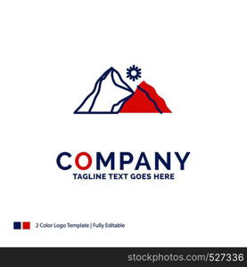 Company Name Logo Design For hill, landscape, nature, mountain, scene. Blue and red Brand Name Design with place for Tagline. Abstract Creative Logo template for Small and Large Business.