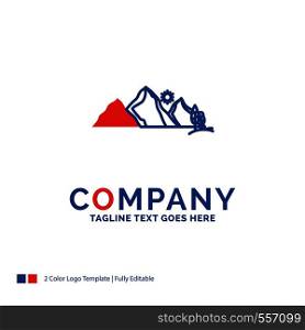 Company Name Logo Design For hill, landscape, nature, mountain, scene. Blue and red Brand Name Design with place for Tagline. Abstract Creative Logo template for Small and Large Business.