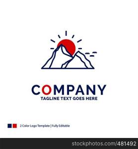 Company Name Logo Design For hill, landscape, nature, mountain, sun. Blue and red Brand Name Design with place for Tagline. Abstract Creative Logo template for Small and Large Business.