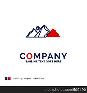 Company Name Logo Design For hill, landscape, nature, mountain, sun. Blue and red Brand Name Design with place for Tagline. Abstract Creative Logo template for Small and Large Business.