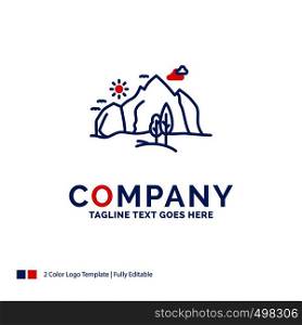 Company Name Logo Design For hill, landscape, nature, mountain, tree. Blue and red Brand Name Design with place for Tagline. Abstract Creative Logo template for Small and Large Business.