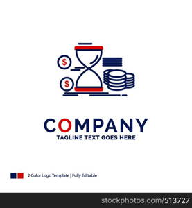 Company Name Logo Design For Hourglass, management, money, time, coins. Blue and red Brand Name Design with place for Tagline. Abstract Creative Logo template for Small and Large Business.