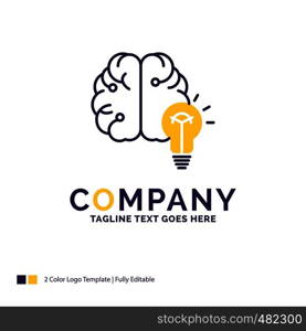 Company Name Logo Design For idea, business, brain, mind, bulb. Purple and yellow Brand Name Design with place for Tagline. Creative Logo template for Small and Large Business.