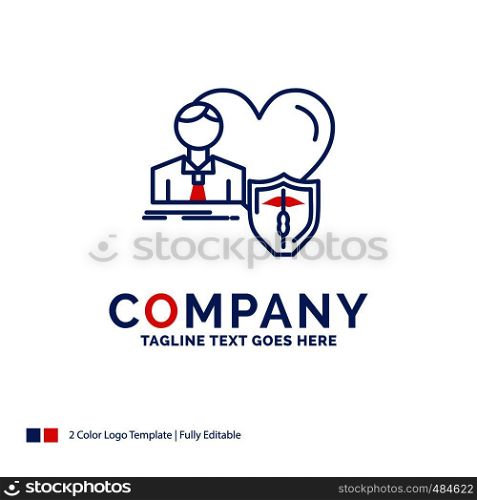 Company Name Logo Design For insurance, family, home, protect, heart. Blue and red Brand Name Design with place for Tagline. Abstract Creative Logo template for Small and Large Business.