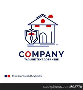 Company Name Logo Design For insurance, home, house, casualty, protection. Blue and red Brand Name Design with place for Tagline. Abstract Creative Logo template for Small and Large Business.