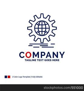 Company Name Logo Design For international, business, globe, world wide, gear. Blue and red Brand Name Design with place for Tagline. Abstract Creative Logo template for Small and Large Business.
