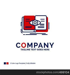 Company Name Logo Design For knowledge, book, eye, view, growth. Blue and red Brand Name Design with place for Tagline. Abstract Creative Logo template for Small and Large Business.
