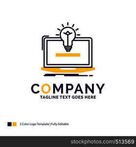 Company Name Logo Design For laptop, solution, idea, bulb, solution. Purple and yellow Brand Name Design with place for Tagline. Creative Logo template for Small and Large Business.