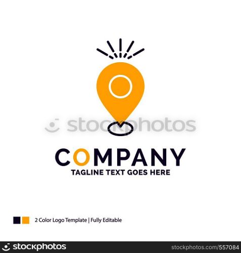 Company Name Logo Design For Location, Pin, Camping, holiday, map. Purple and yellow Brand Name Design with place for Tagline. Creative Logo template for Small and Large Business.