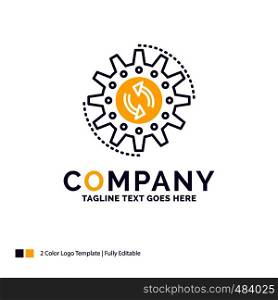 Company Name Logo Design For management, process, production, task, work. Purple and yellow Brand Name Design with place for Tagline. Creative Logo template for Small and Large Business.