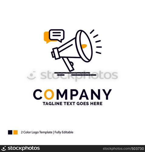 Company Name Logo Design For marketing, megaphone, announcement, promo, promotion. Purple and yellow Brand Name Design with place for Tagline. Creative Logo template for Small and Large Business.